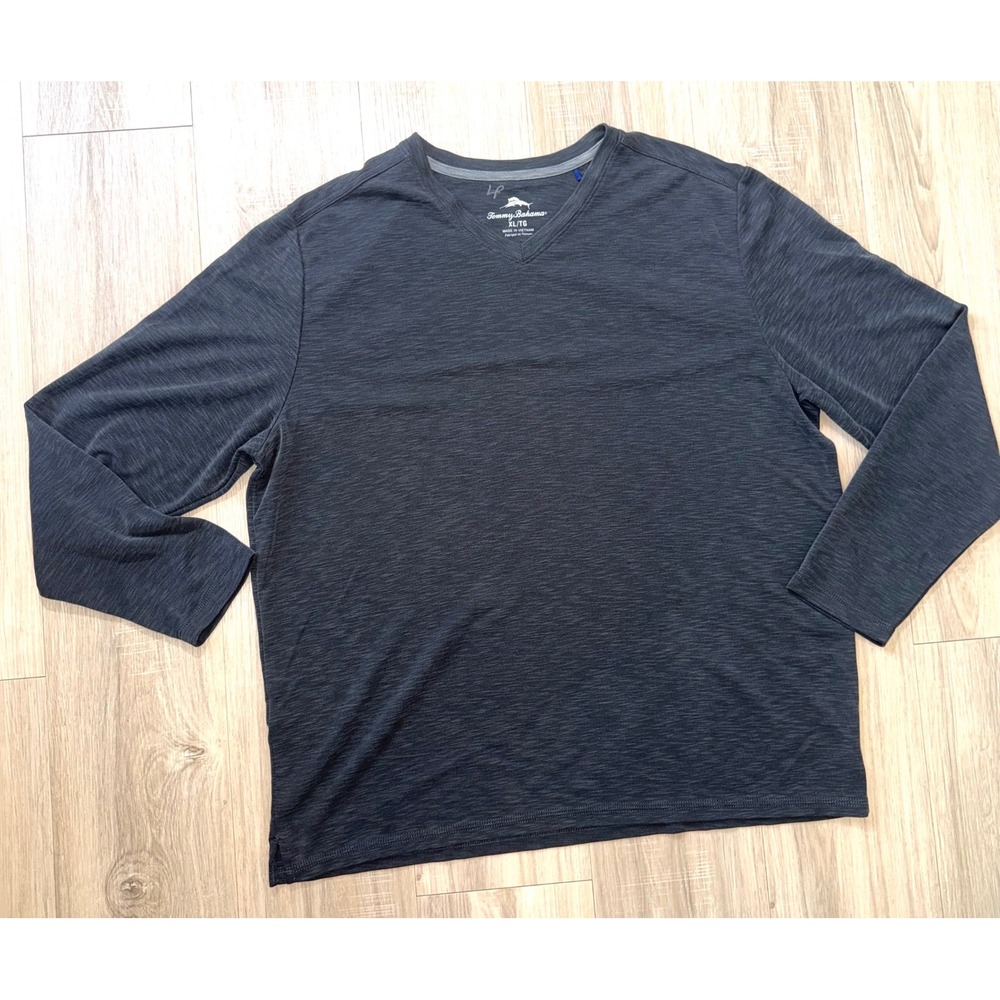 Tommy Bahama Mens XL Gray Slub Knit Long Sleeve V-Neck Pullover Shirt Marlin